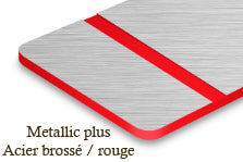 Signalétique acrylique métallisé plus Acier brossé/rouge